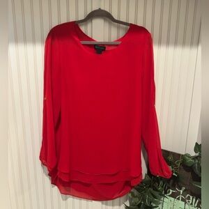 Investments Red High-Low Mesh Blouse - Large- *NWOT* Perfect Condition!